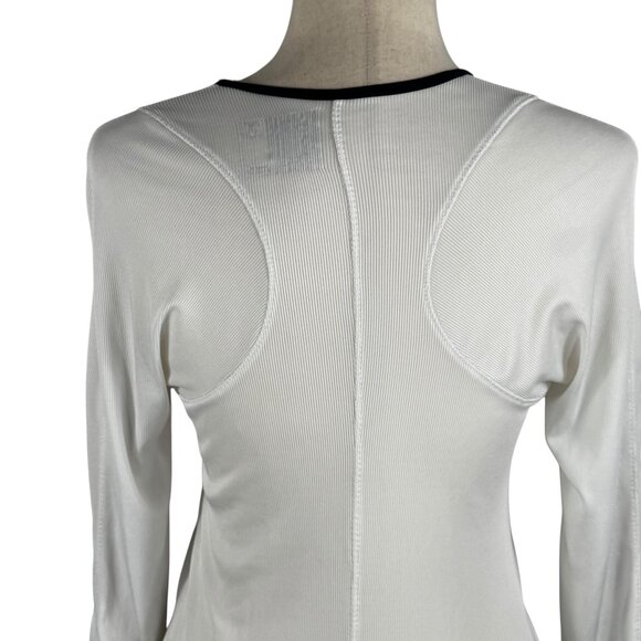 Lucky in Love White Long Sleeve Mesh Insert Top with Navy Trim Size Small - Picture 6 of 8